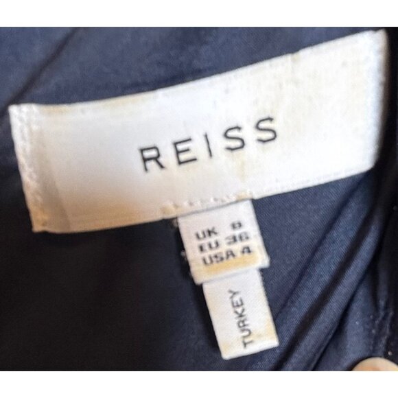 Reiss Crystal Metallic Jacquard Fit & Flare Dress Size 4 | Navy White Striped Pa - Picture 5 of 7